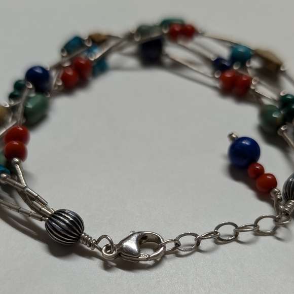 Vintage silver 925 charm bracelet beaded with stones - Picture 3 of 4